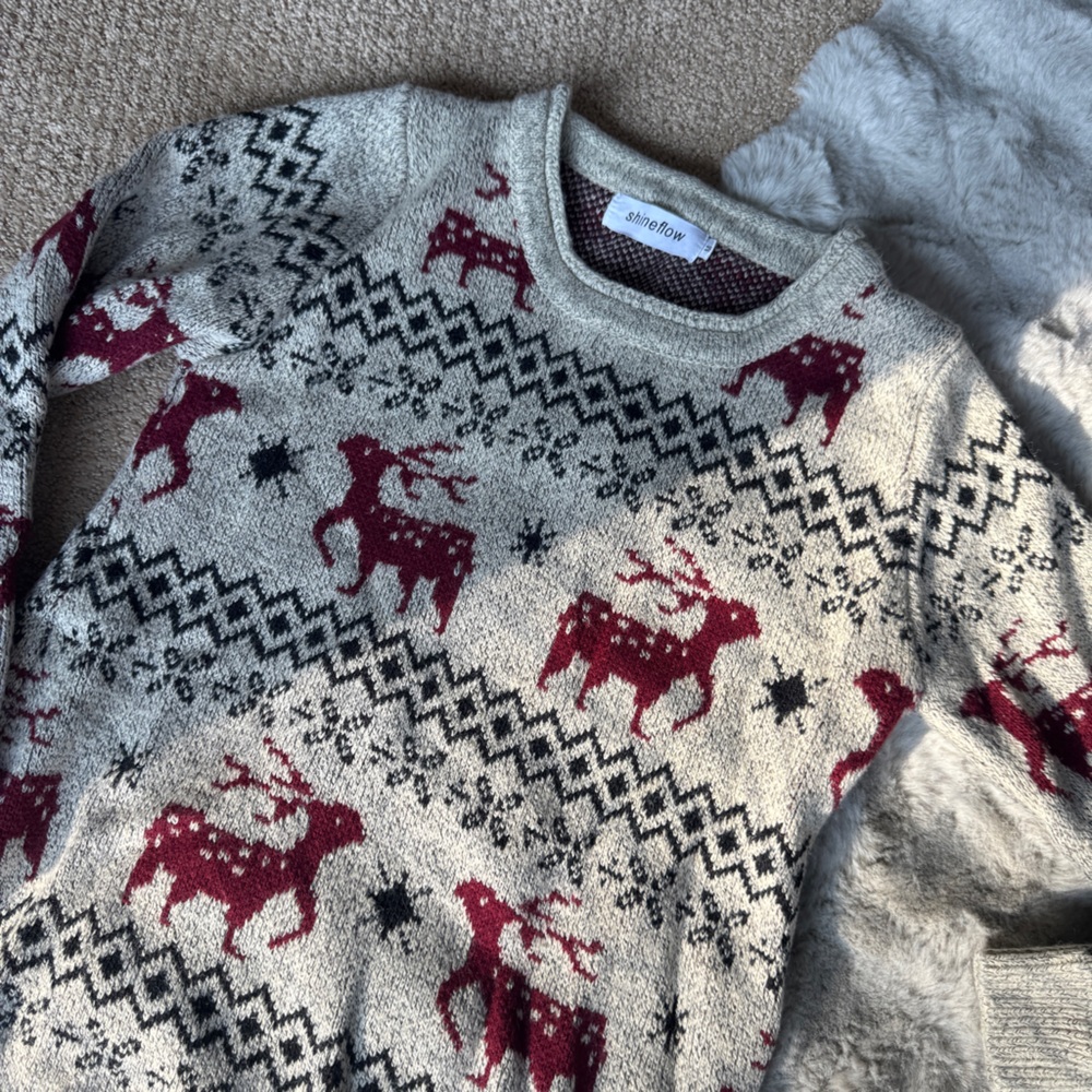 Reindeer Patterned Sweater - Red and Gray